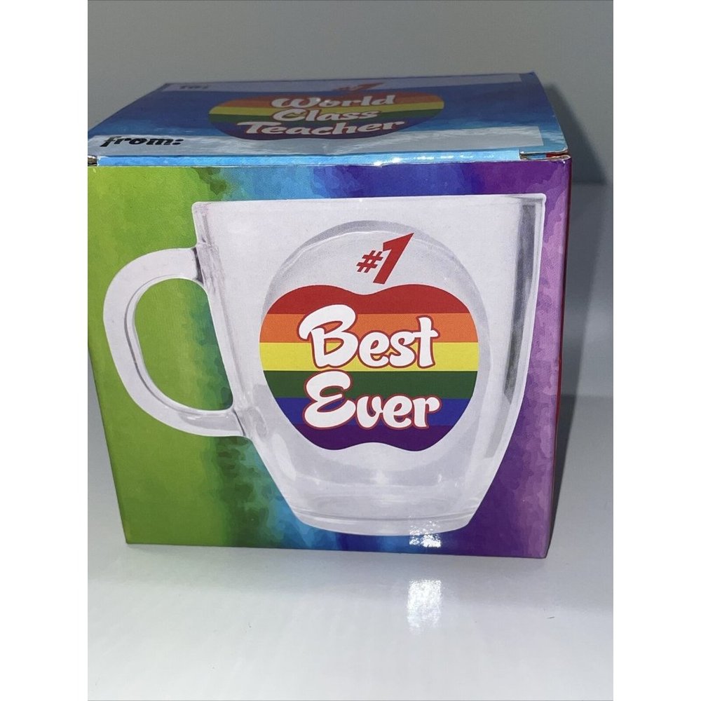 Rainbow Apple #1 Best Ever World Class Teacher Coffee Tea Mug‎ Glass Gay Pride